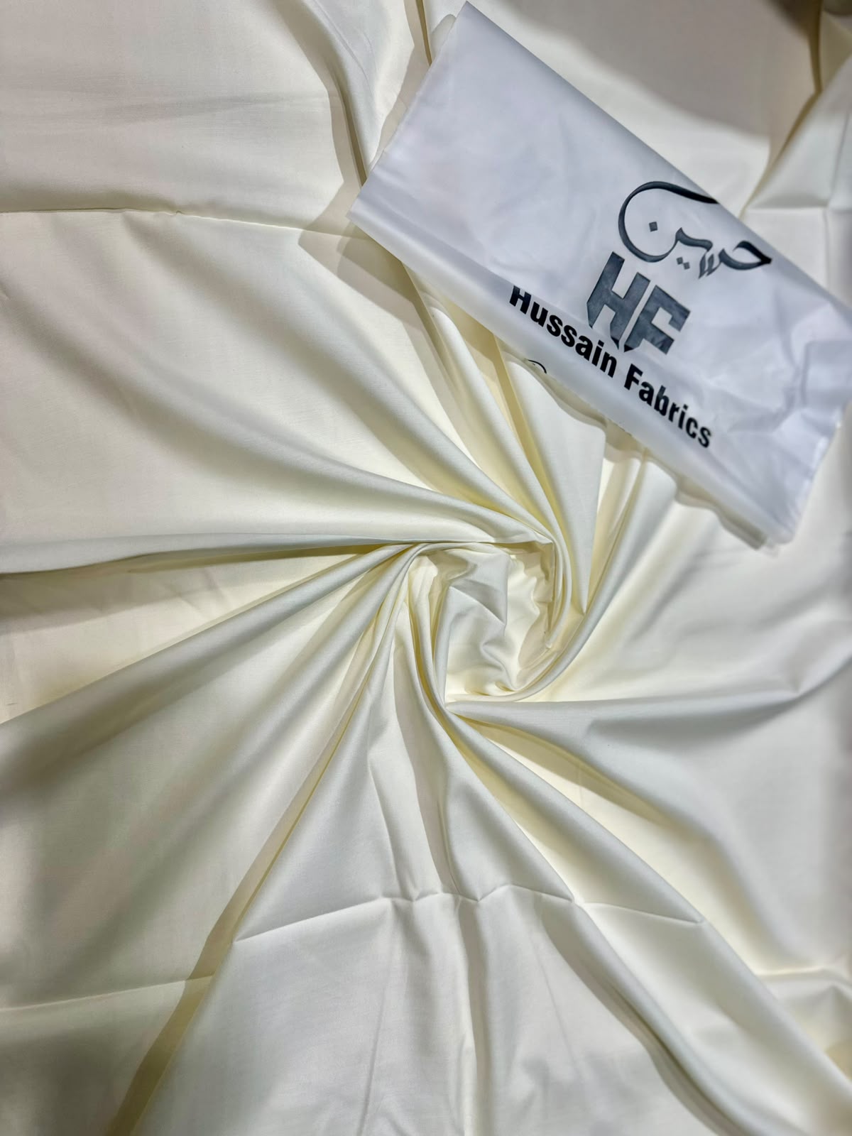 Hussain Fabrics Premium Italian Boski – Ivory Pearl Unstitched Suit for Men